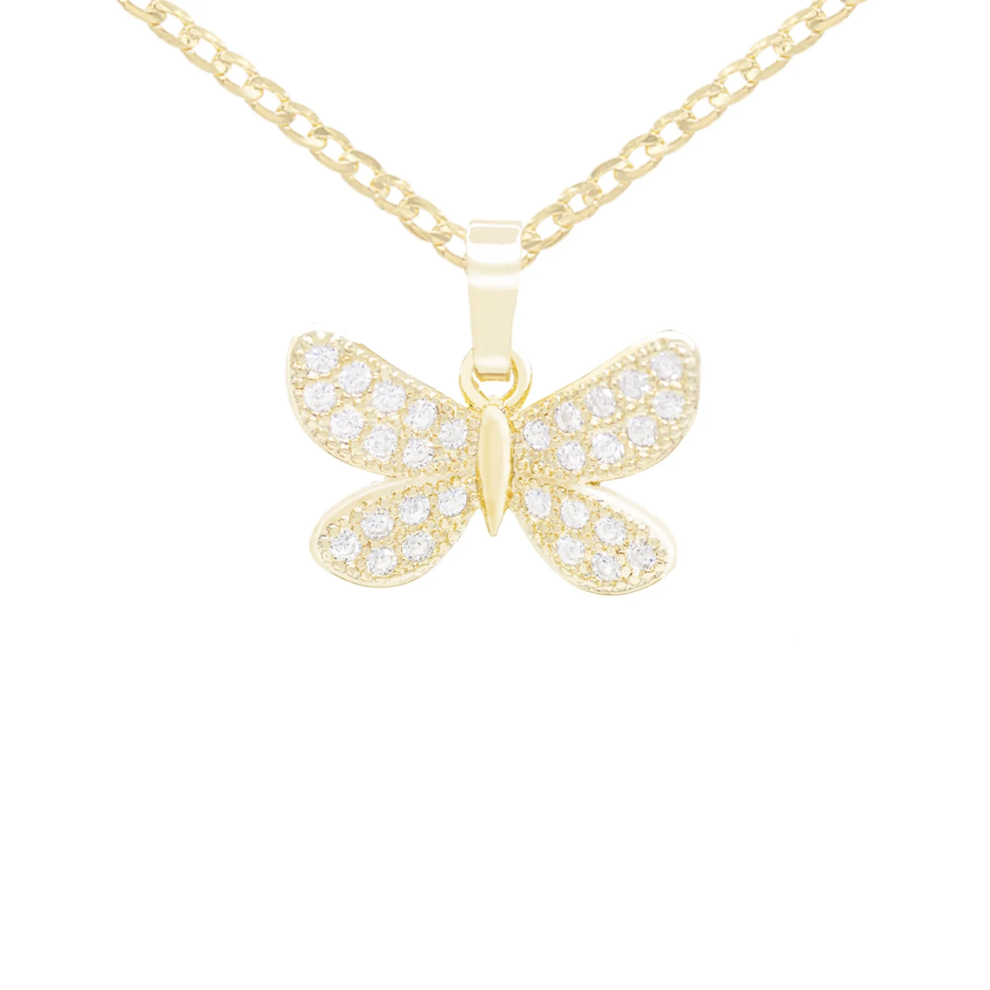 Morning Butterfly 5 Cubic Zirconia Pendant With 14K Gold Filled Necklace Set