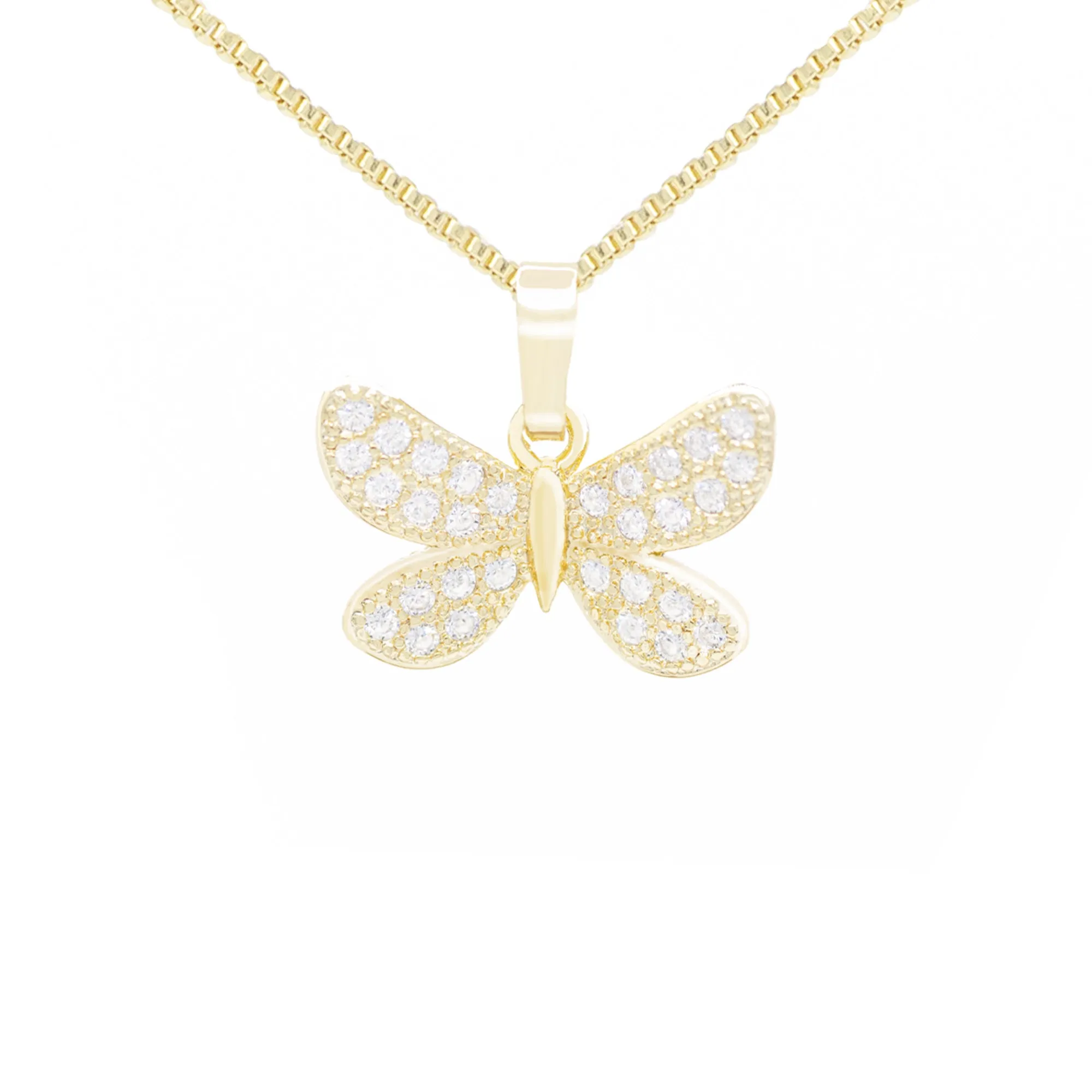 Morning Butterfly 5 Cubic Zirconia Pendant With 14K Gold Filled Necklace Set