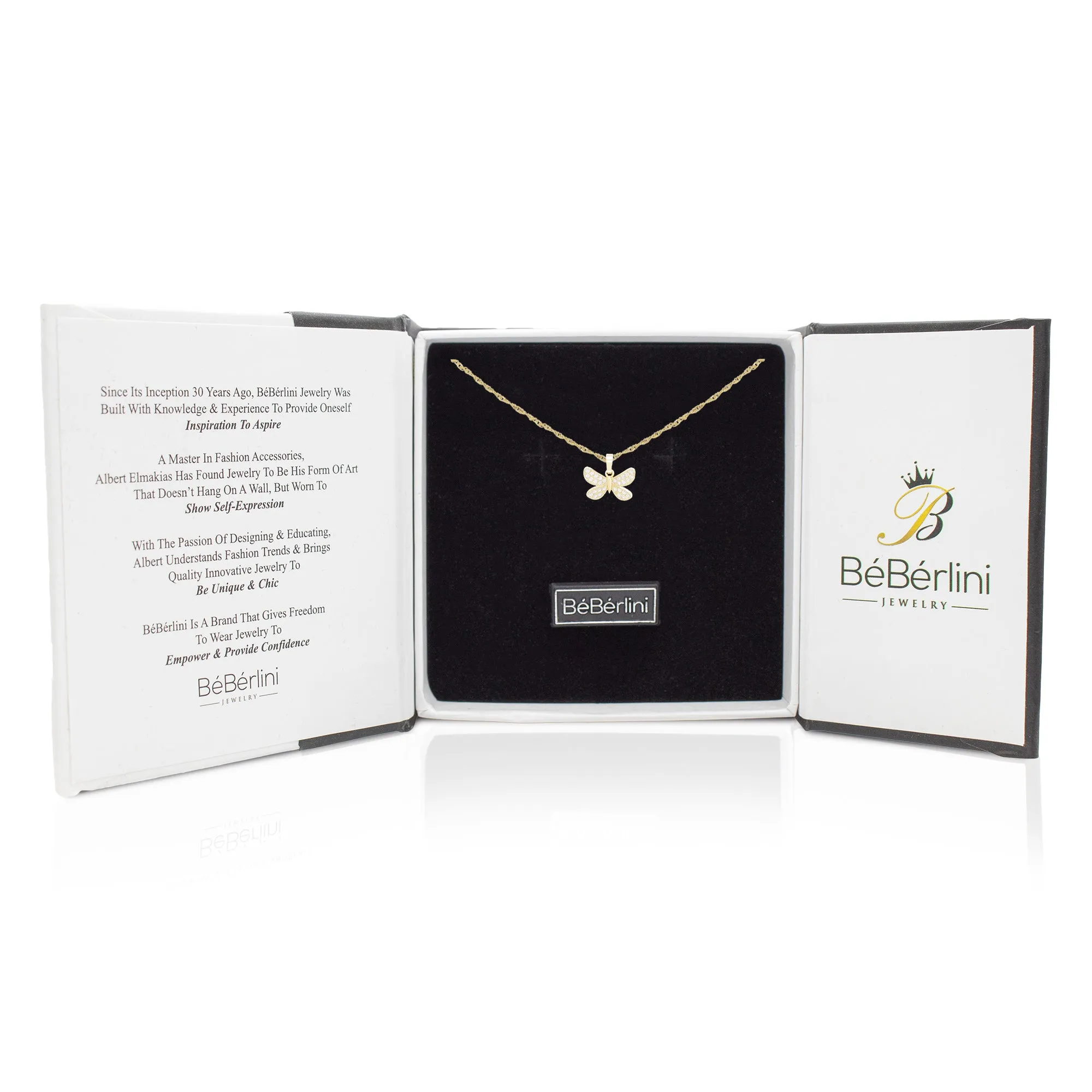 Morning Butterfly 5 Cubic Zirconia Pendant With 14K Gold Filled Necklace Set