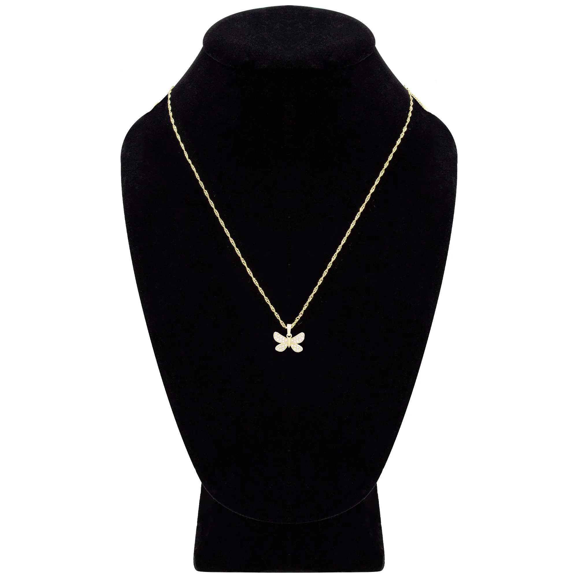 Morning Butterfly 5 Cubic Zirconia Pendant With 14K Gold Filled Necklace Set