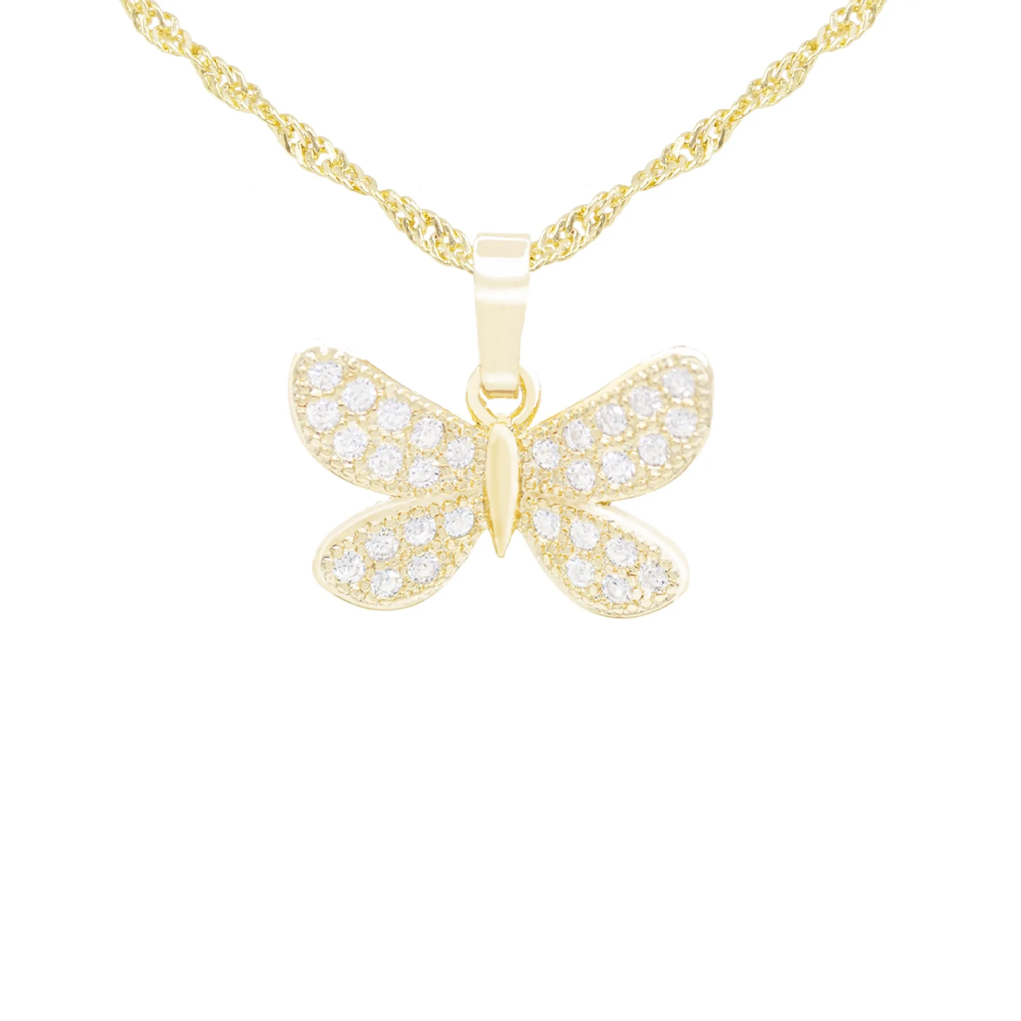 Morning Butterfly 5 Cubic Zirconia Pendant With 14K Gold Filled Necklace Set
