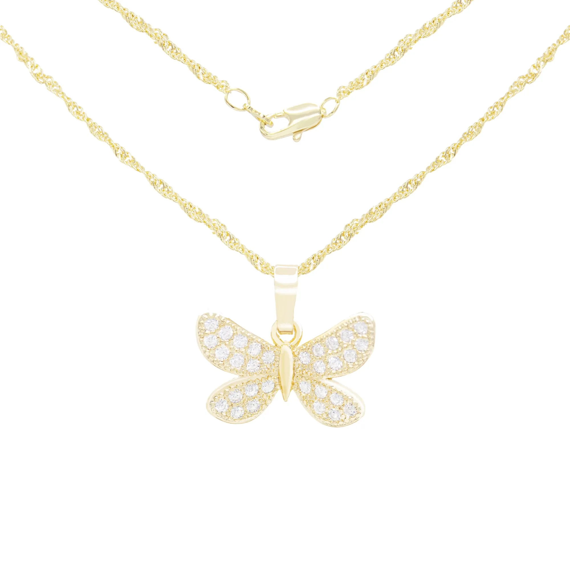 Morning Butterfly 5 Cubic Zirconia Pendant With 14K Gold Filled Necklace Set