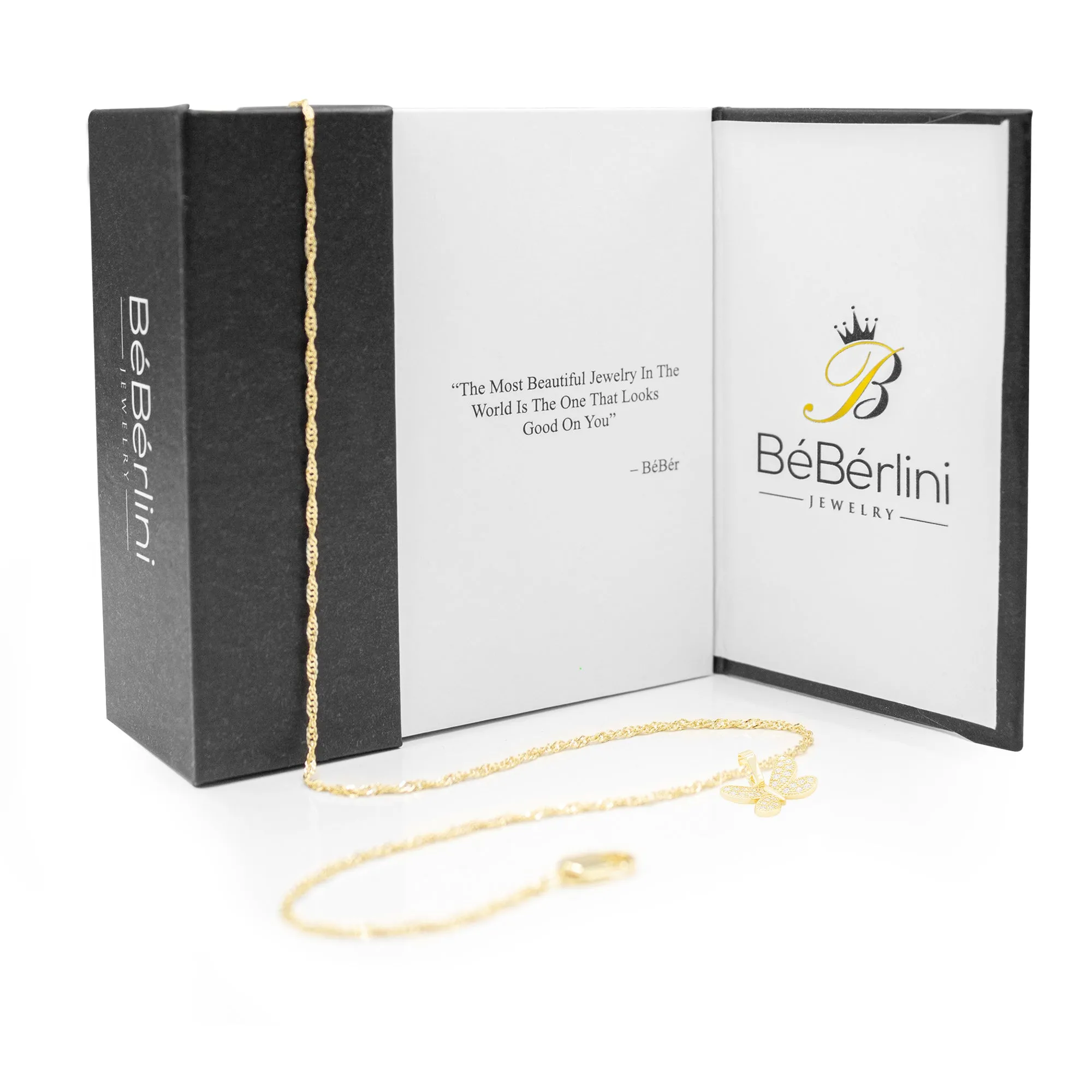 Morning Butterfly 5 Cubic Zirconia Pendant With 14K Gold Filled Necklace Set