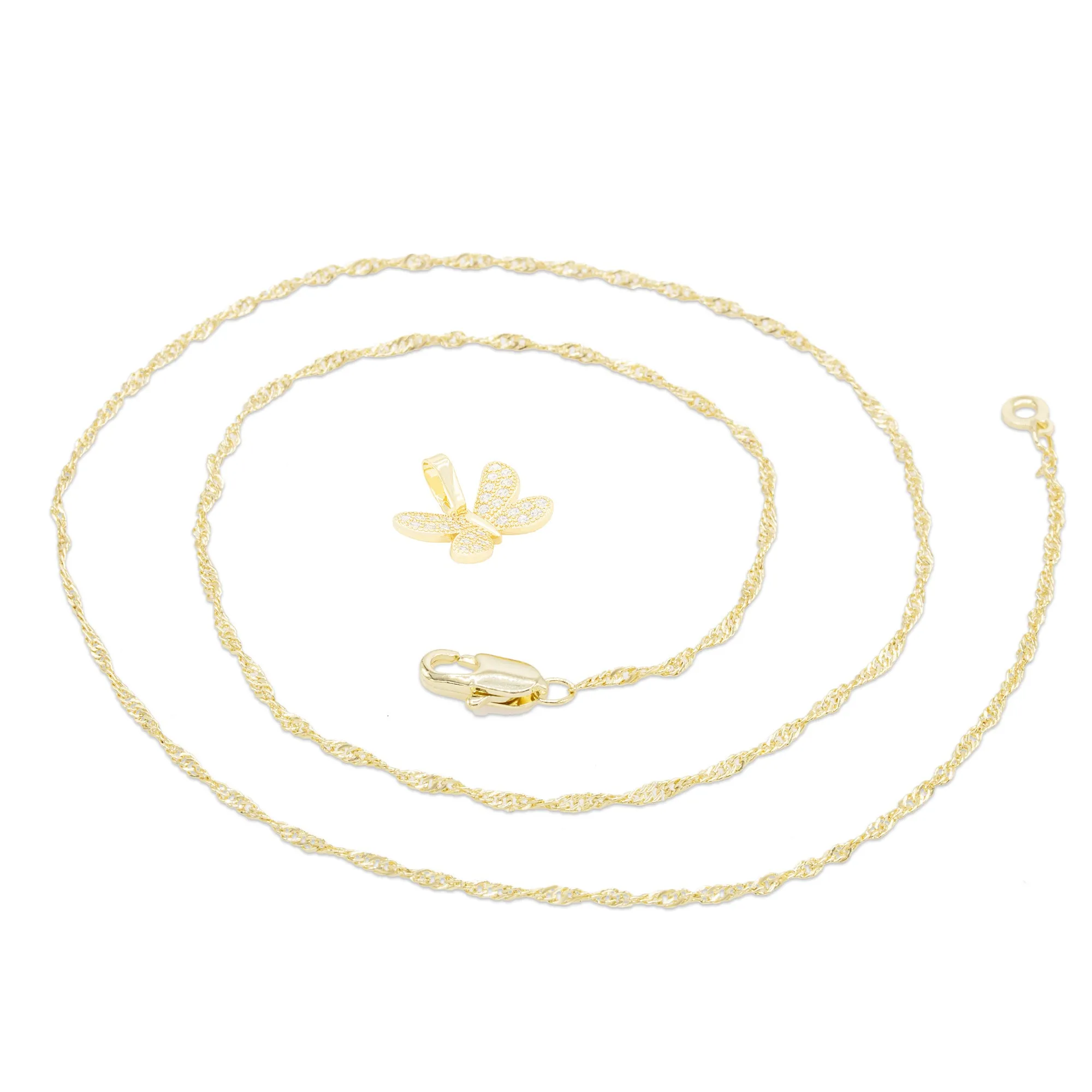 Morning Butterfly 5 Cubic Zirconia Pendant With 14K Gold Filled Necklace Set