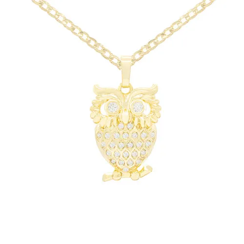 Owl Cubic Zirconia Pendant With 14K Gold Filled Necklace Set