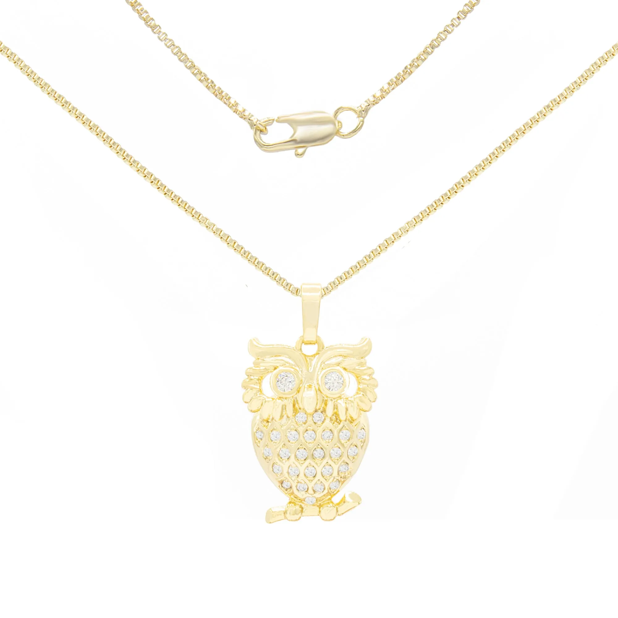 Owl Cubic Zirconia Pendant With 14K Gold Filled Necklace Set