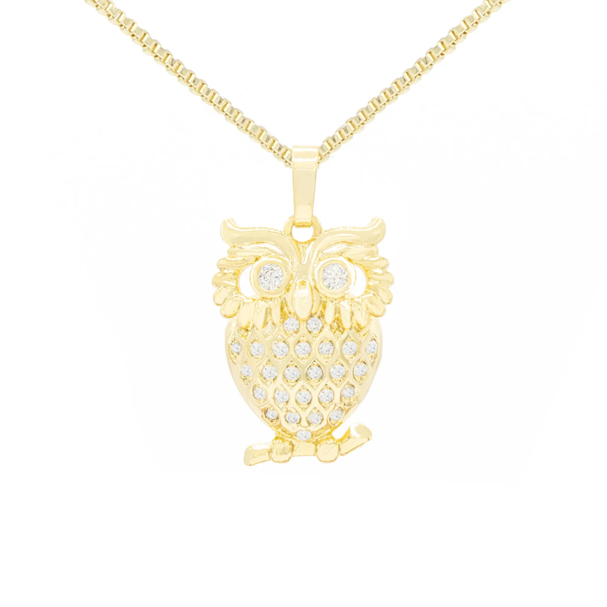 Owl Cubic Zirconia Pendant With 14K Gold Filled Necklace Set