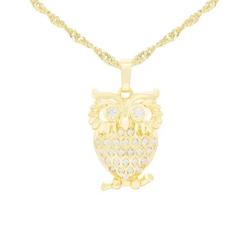 Owl Cubic Zirconia Pendant With 14K Gold Filled Necklace Set