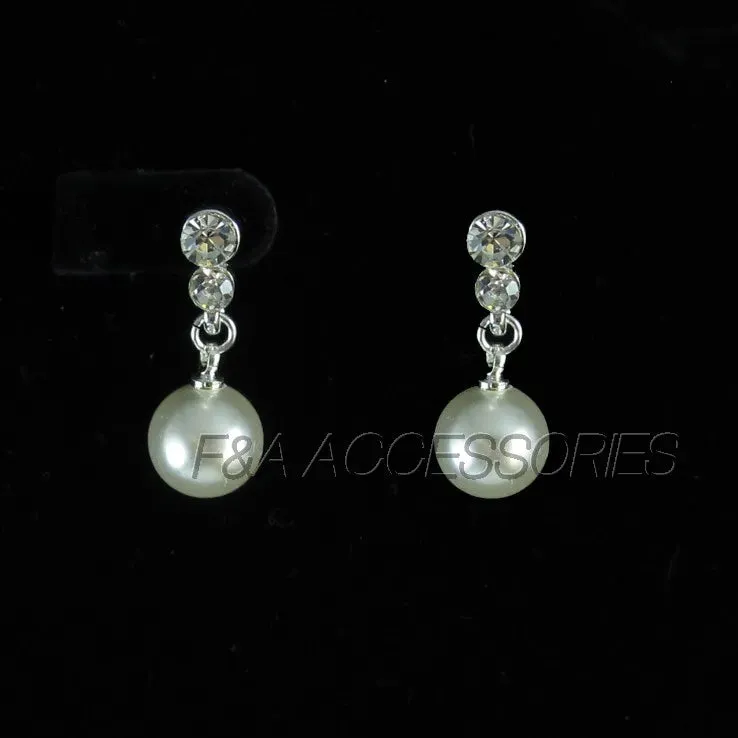Silver Diamante Pearl Drop Earrings