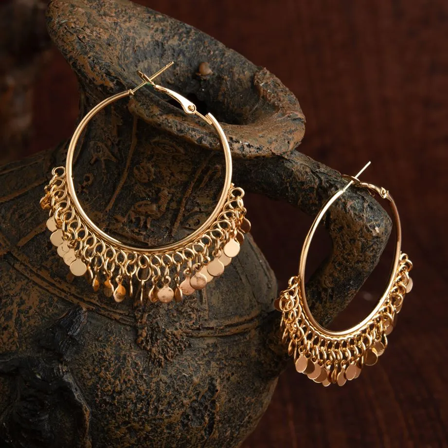 Silver / Gold Plated Round Shaped Hanging Charms Hoops Earring