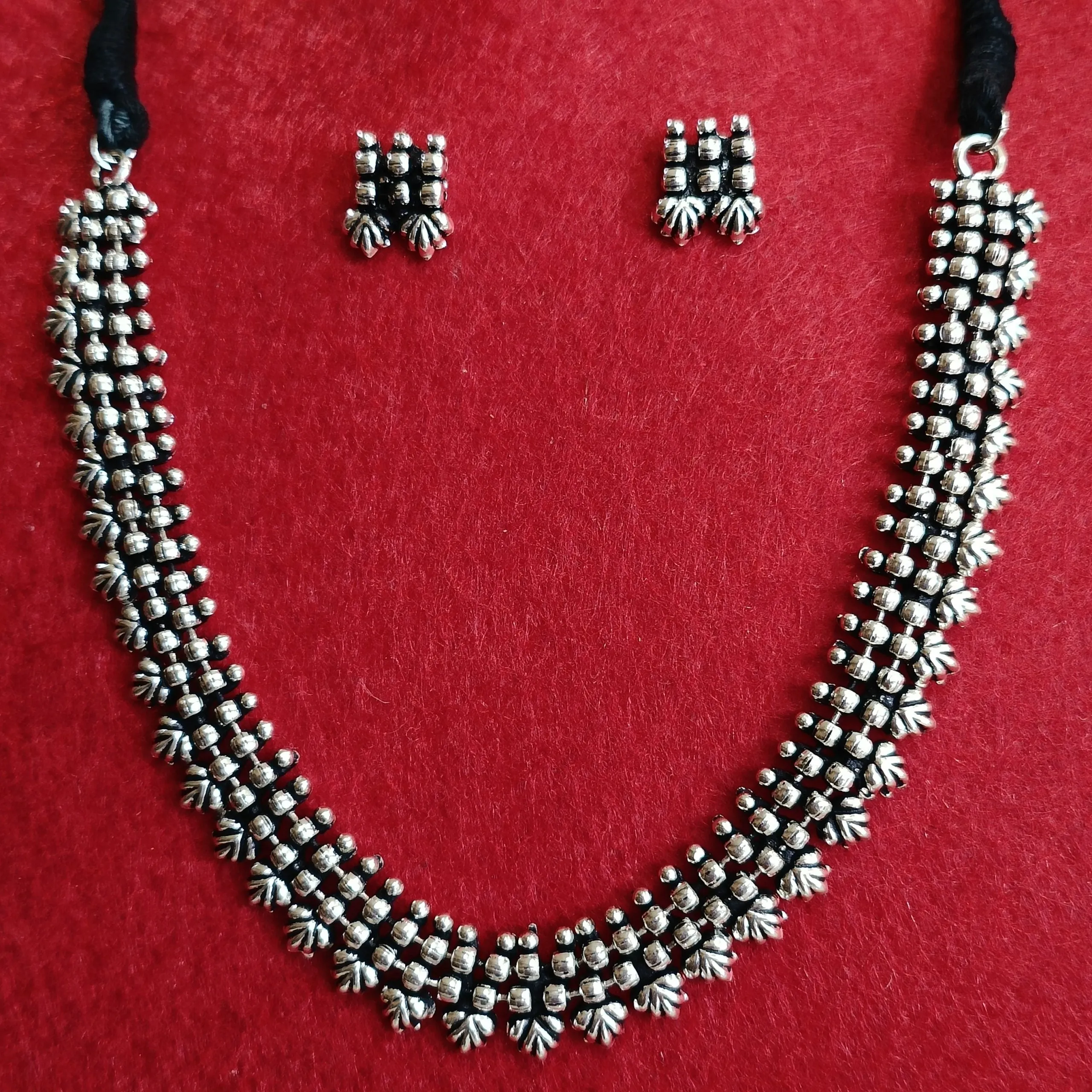 Silver Oxidised Plated Delicate Choker Necklace Set- OXDNK 2325